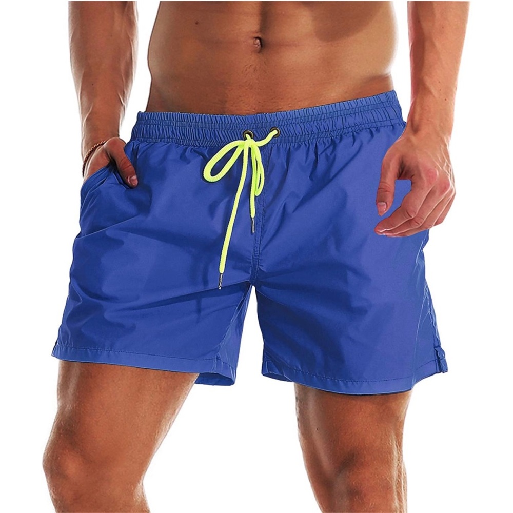 Men’s Blue Quick Dry Mesh-Lined Lightweight  Drawstring Swimming Shorts Trunks
